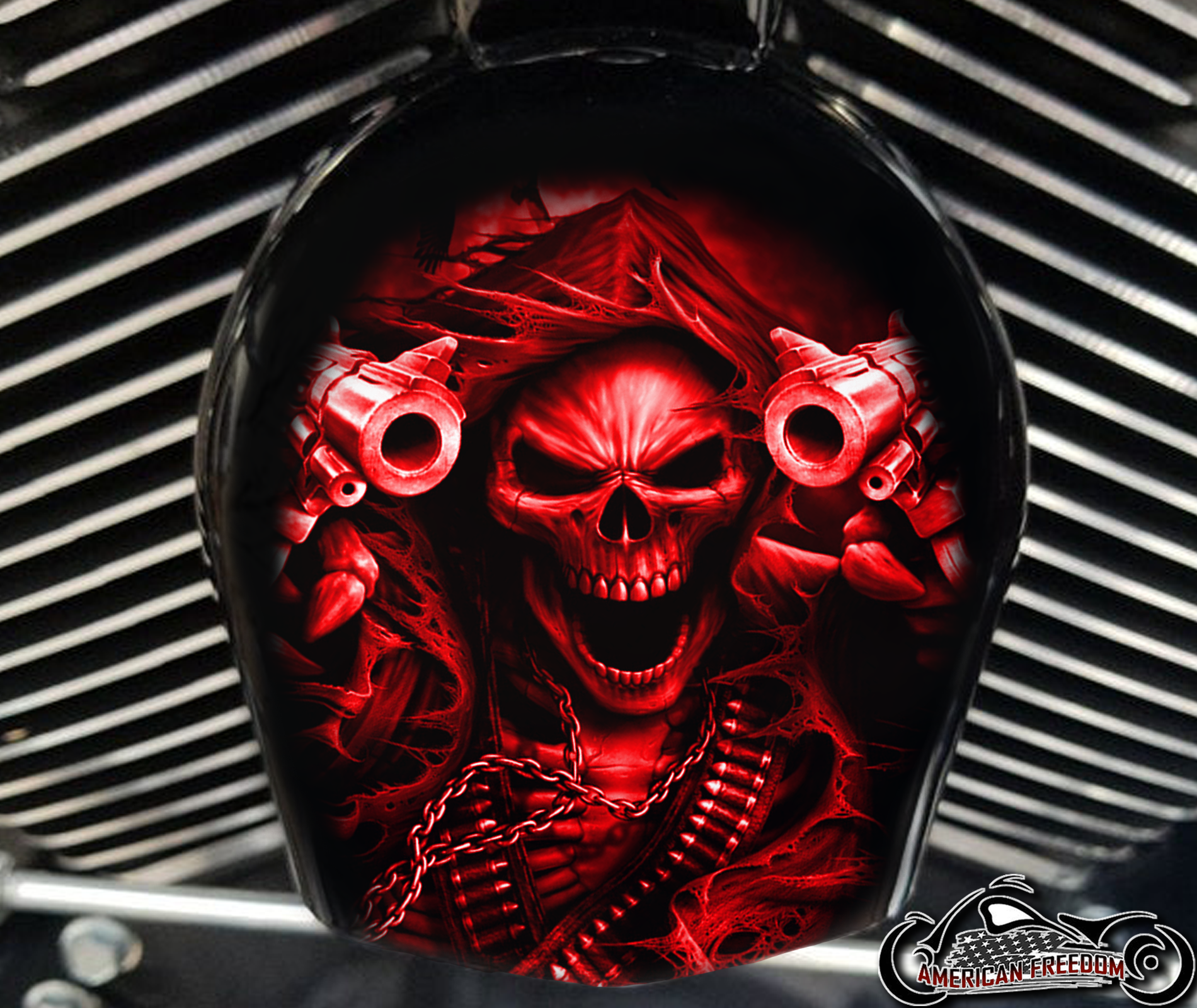 Custom Horn Cover - Gunfighter Reaper red